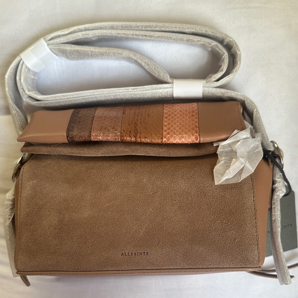 All Saints Tan and Brown Leather Messenger Bag